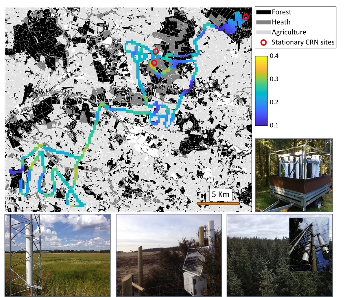 Using cosmic-ray neutron sensing for monitoring soil water. Images courtesy of Mie Andreasen.