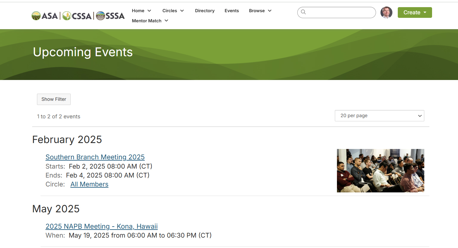 The âEventsâ tab on the new Member Hub