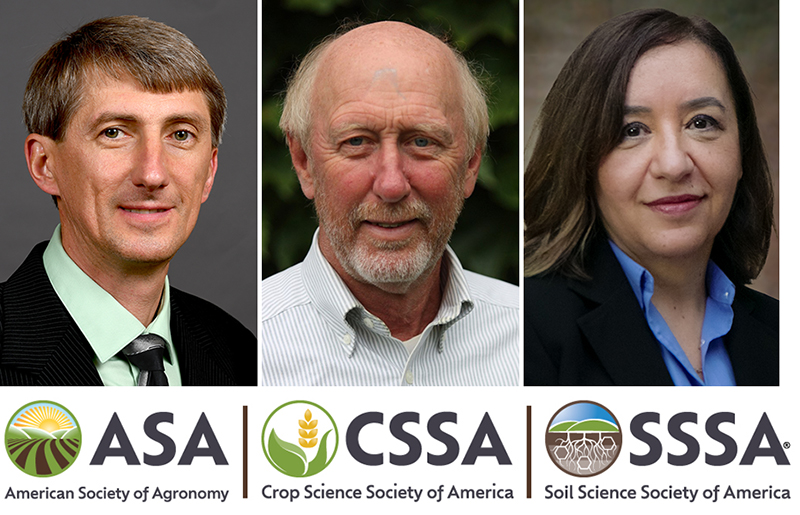 From l to r: Peter Kyveryga, ASA president; Mark Earl Sorrells, CSSA President; and Samira Daroub, SSSA President.