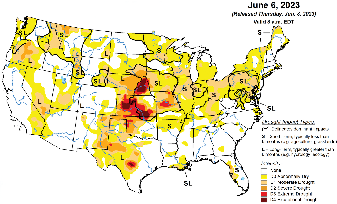 Figure 1. Drought map of United States (Source: Drought.gov, 2023).