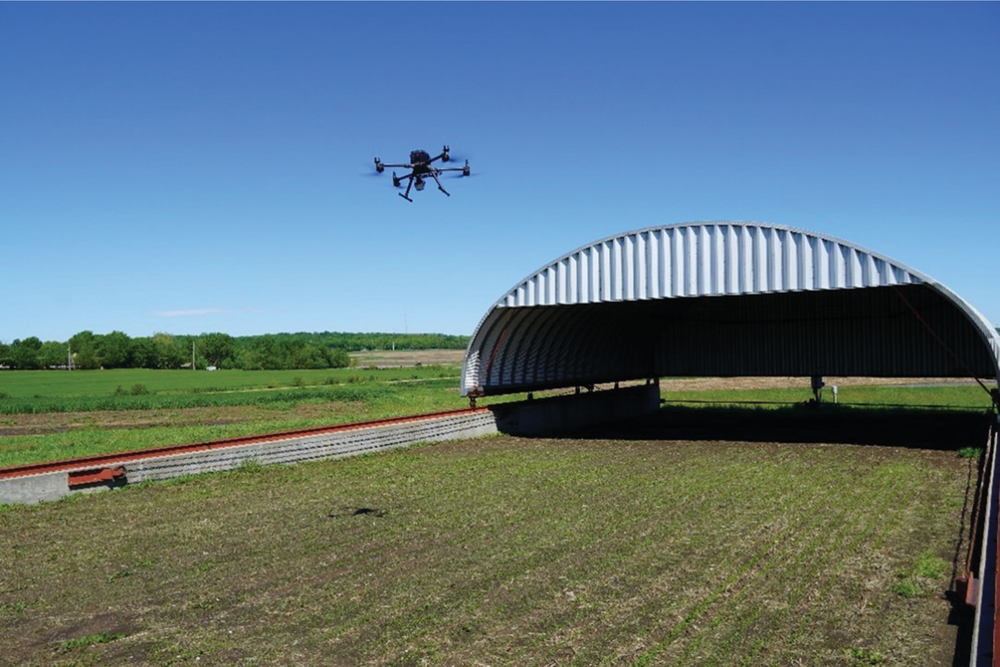 Figure 3. Drone flight in the alfalfa-sown rainout shelter plots in Manhattan, KS.
