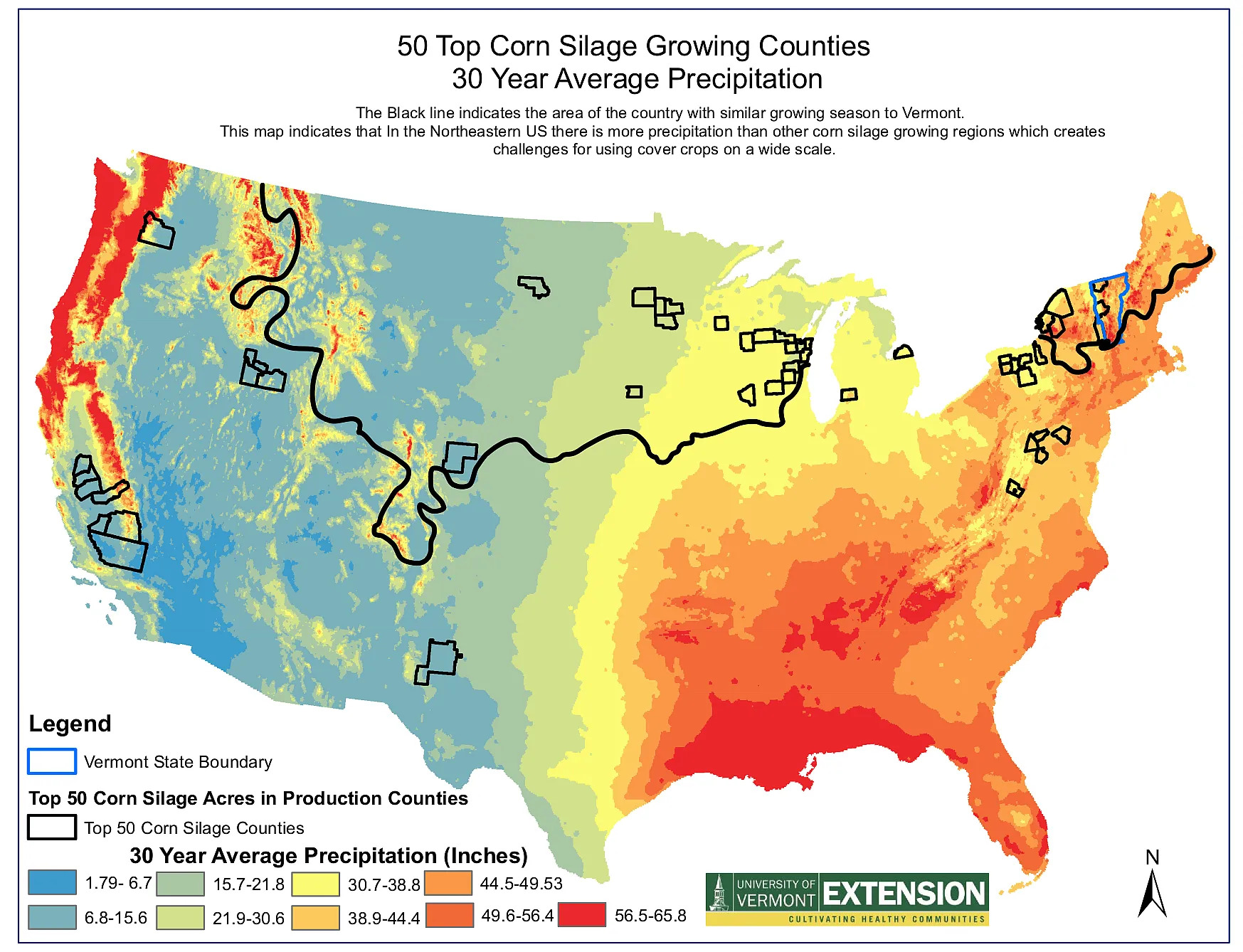 Corn silage production versus annual precipitation