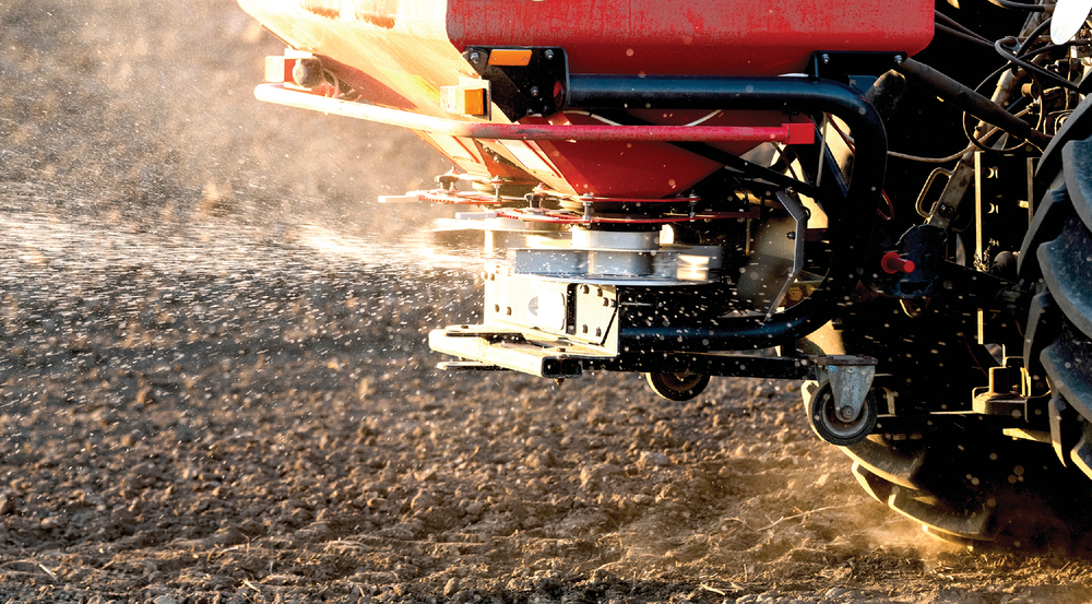 In Canada, the aspirational adoption rates for management practices supported through the Agricultural Climate Solutions—On-Farm Climate Action Fund are expected to achieve an annual emission reduction of 3.5 million tons of CO2  e by 2030. More than 70% of this expected reduction in GHG emissions is attributed to an anticipated increase in adoption of enhanced-efficiency fertilizers. Photo courtesy of Adobe Stock/Dusan Kostic.