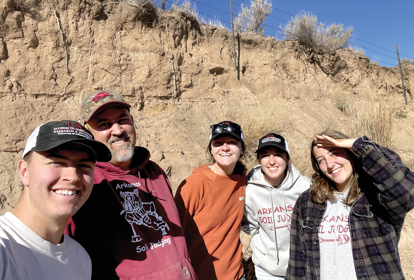 The University of Arkansas finished first at the 2022 Region IV Soil-Judging Contest. From l to r: Jonathan Brye, Coach; Dr. Kris Brye, Lilly Stults, Lauren Gwaltney, and Katie Janson.