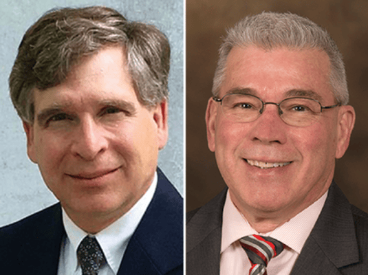 Paul Scott (left) and Jerry Hatfield (right) completed their service as editors of Crop Science and Agrosystems, Geosciences & Environment, respectfully, in 2023.