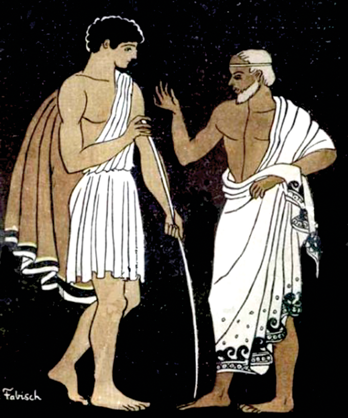 Illustration by Pablo E. Fabisch for Les Adventures de Telemaque, depicting Telemachus and Mentor. Public domain image courtesy of Wikimedia Commons.