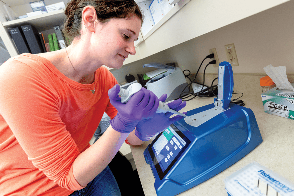 Spectrophotometer for real-time polymerase chain reaction (PCR)  testing, which measures DNA amplification to quantify the micro- bial community quantitatively. Photo by NPS/Jacob W. Frank and  published under this license: https://creativecommons.org/public- domain/mark/1.0/.