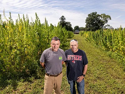 Stephen Komar (left) and Bill Bamka, Rutgers Cooperative Extension agronomists.
