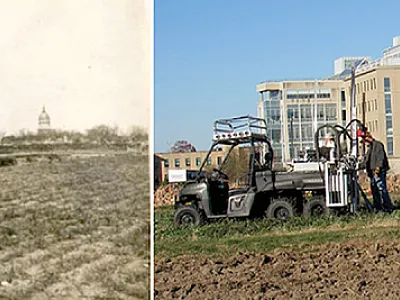 Soil sampling at Sanborn Field at the University of Missouri in 1916 (left) and 2020.