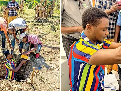 Haitian agronomists working with portable X-ray fluorescence spectrometry to make elemental determinations in field and laboratory settings.