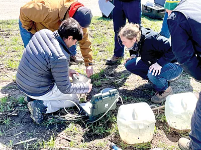 Team conducting training on the SATURO instrument used for measuring water infiltration and permeability, one of the Soil Health Institute’s Tier 1 soil health indicators.