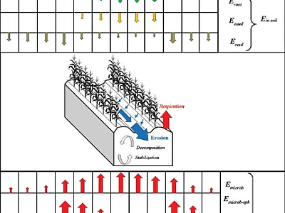 Conceptual diagram highlighting the seasonal energy inputs and outputs of a conventional corn–soybean system. See https://doi. org/10.1002/agg2.20314 for abbreviation definitions. Source: Ken Wacha.