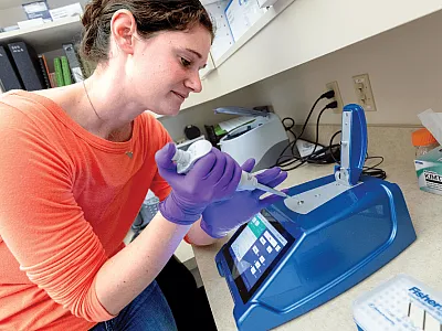 Spectrophotometer for real-time polymerase chain reaction (PCR)  testing, which measures DNA amplification to quantify the micro- bial community quantitatively. Photo by NPS/Jacob W. Frank and  published under this license: https://creativecommons.org/public- domain/mark/1.0/.