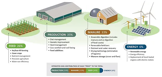 Net Zero Initiative key areas of focus and contributions to the total farm footprint. Source: Newtrient.