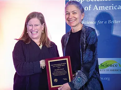 Awards elevate and recognize the contributions of our members.Here 2022 CSSA President Marilyn Warburton (right) presents Elizabeth Guertal with the CSSA 2022 Presidential Award.