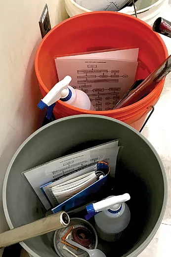 In the self-guided learning labs studied in âStudent Perception and Performance with Self-Guided Learning in Soil Science Laboratory Courses,â students collected a bucket containing materials and tools required for the activity before completing the lab. Photo courtesy of Hannah Angel.