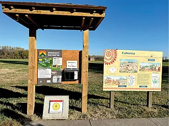 Display sign covering the history of Cahokia Mounds. Photo by Om Ghimire.