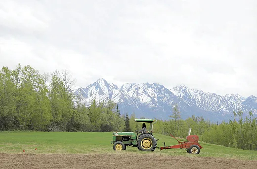 Planting a cover crop mixture at the University of Alaska Fairbanksâ Matanuska Agriculture and Forestry Experiment Station in Palmer, AK. Photo courtesy of Caley Gasch.