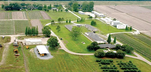 An aerial view of the Sugar Research Station in St. Gabriel, LA, where researchers develop new sugarcane varieties. Photo courtesy of Kenneth Gravois.