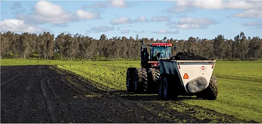 While organic fertilizers are a fantastic alternative to inorganic fertilizers for stimulating microbial activity in the soil microbiome, contam- inants could be a concern depending on the fertilizer source. Photo by Rebecca Ryals and originally published here: agronomy.org/news/  science-news/getting-solid-soil-response-biosolids-application.